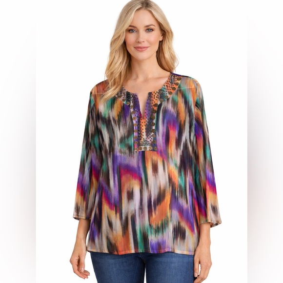 Chico's Tops - Chico’s Size 3 Multi Color Sheer Artsy Blouse 3/4 Sleeve Chico's Size XL